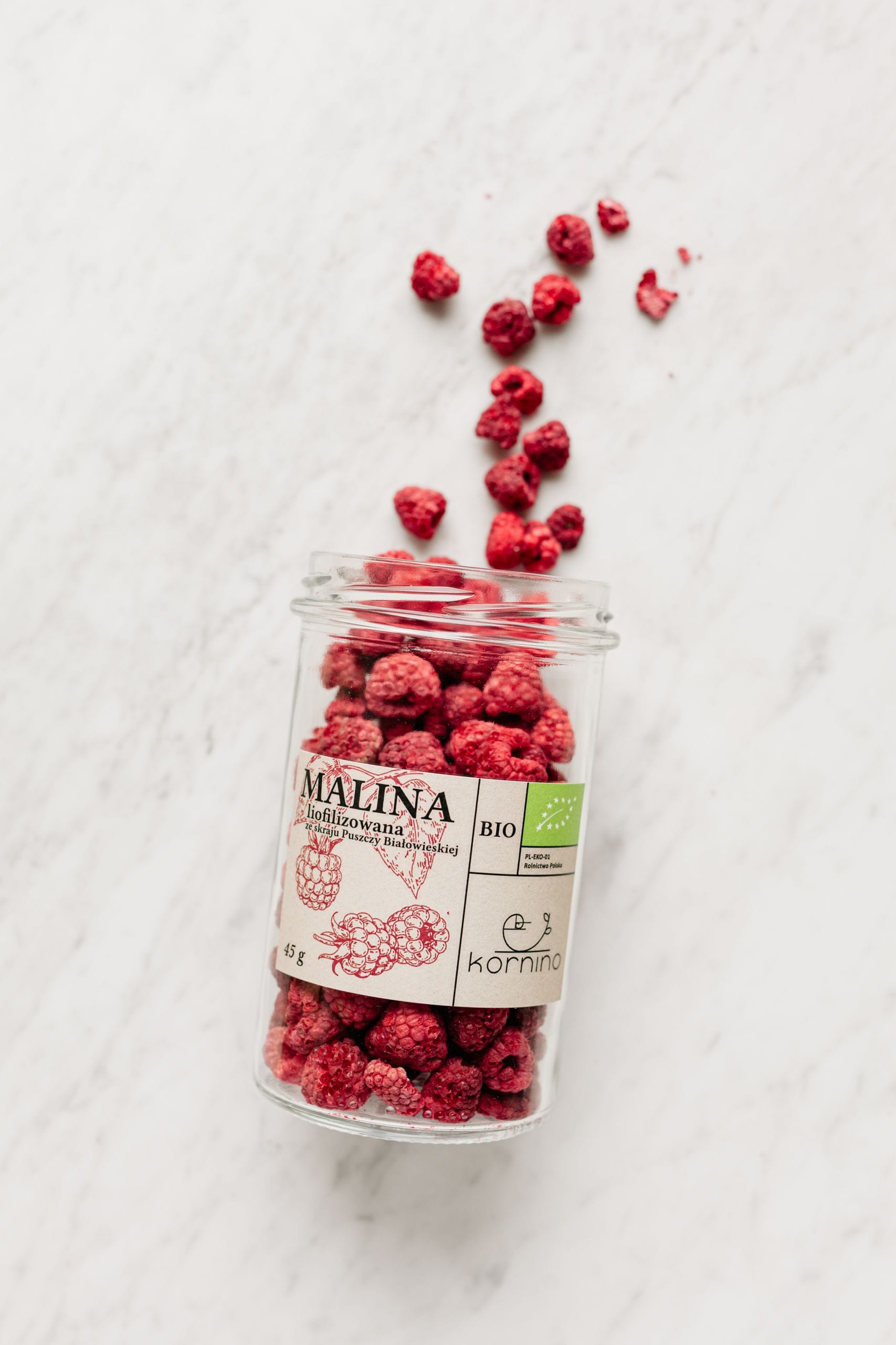 malina liofilizowana cała BIO w słoiku